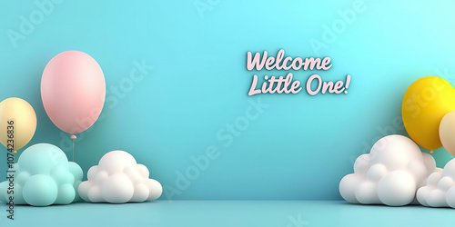 Colorful balloons and clouds create joyful welcome for little one!