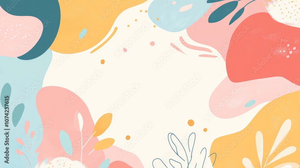 Abstract Shapes and Colorful Leaves on a White Background Abstract Shapes and Colorful Leaves on a White Background