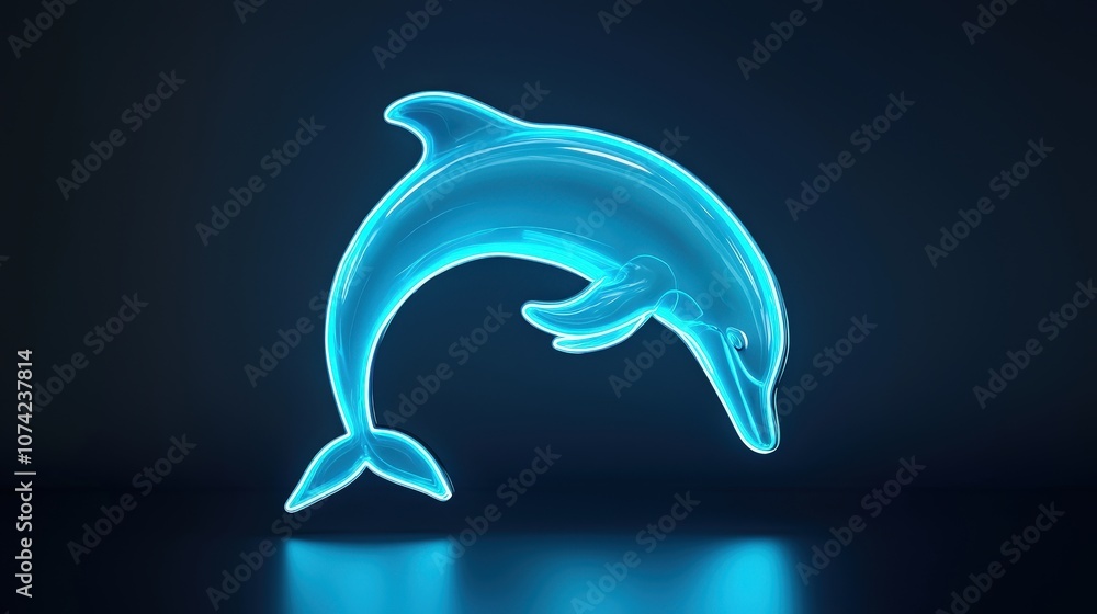 Fototapeta premium Glowing Dolphin Leaping Through Dark Water with Bioluminescent Plankton