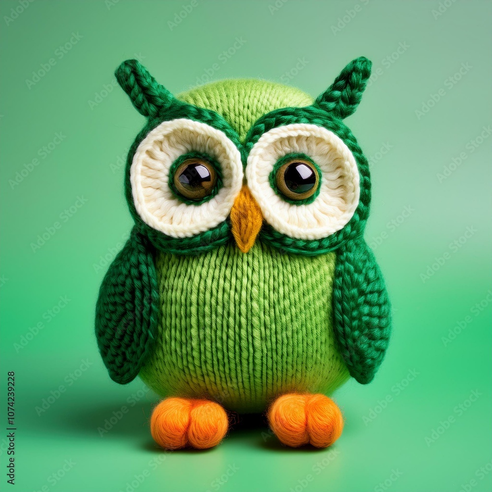handmade wool green owl isolated on solid background handmade wool green owl isolated on solid background