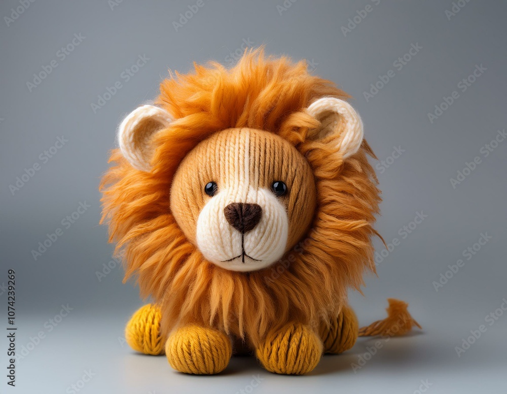 handmade wool lion isolated on solid background handmade wool lion isolated on solid background