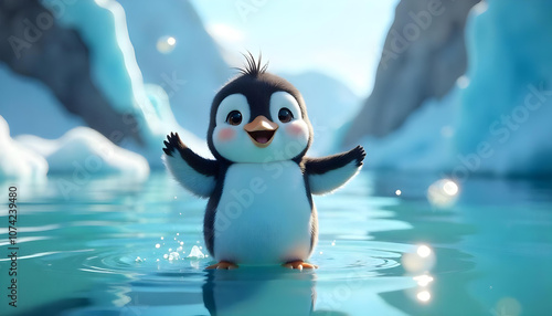 cute penguin standing icy landscape