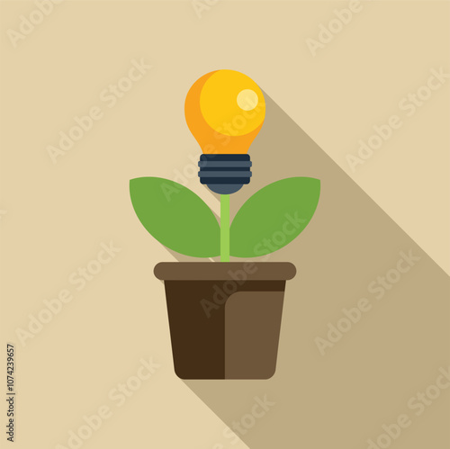 Light bulb plant growing in a pot represents the concept of generating innovative ideas, symbolizing creativity and growth