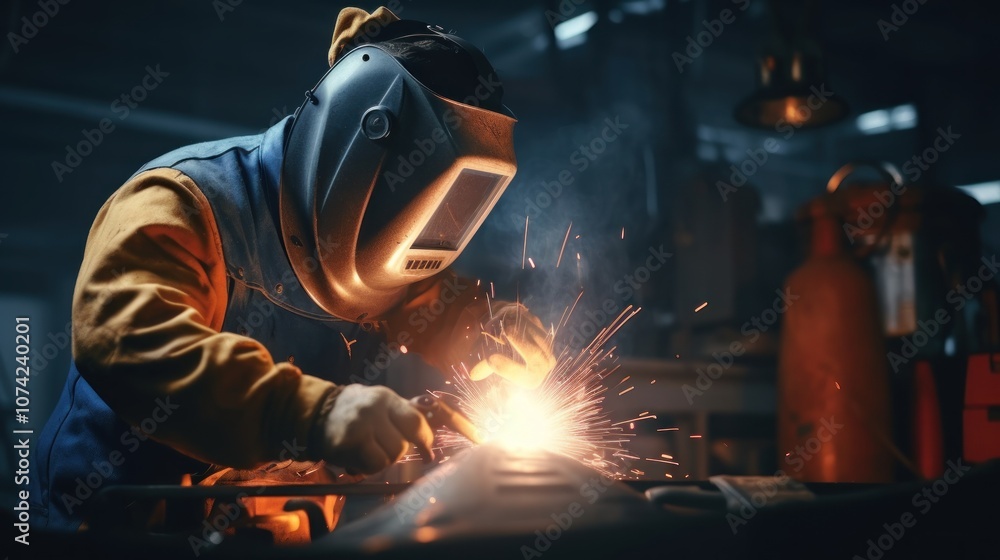 Welder Working in a Workshop Welder Working in a Workshop