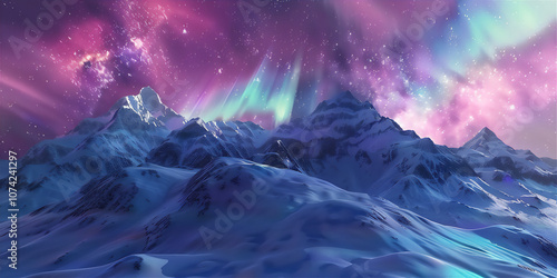 Northern Landscape at winter with aurora in the sky version 104