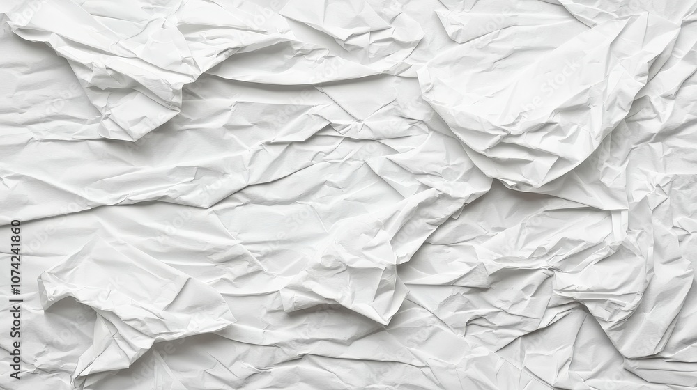Obraz premium Crumpled White Paper Texture Background Abstract Wrinkled Grunge Minimalist Design