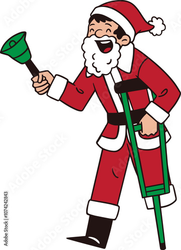 Character Illustration of a Disable Santa Claus, Christmas Cartoon Character