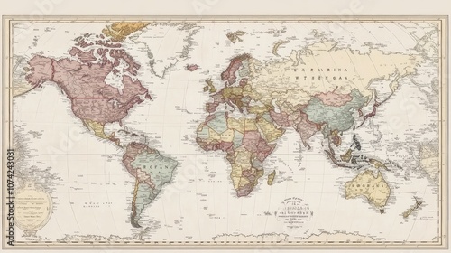 Fototapeta Naklejka Na Ścianę i Meble -  Classic world map with old-school typography for country names and geographical features