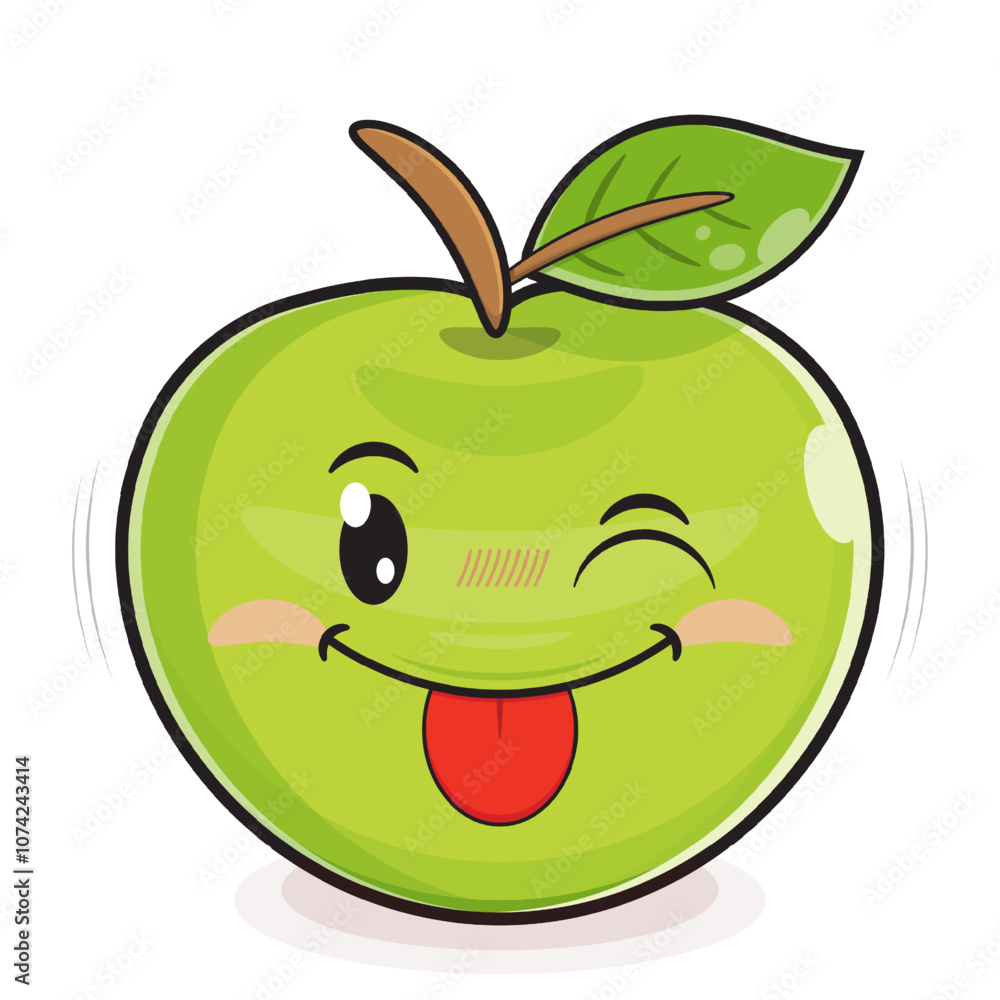 green apple playful face cartoon cute green apple playful face cartoon cute