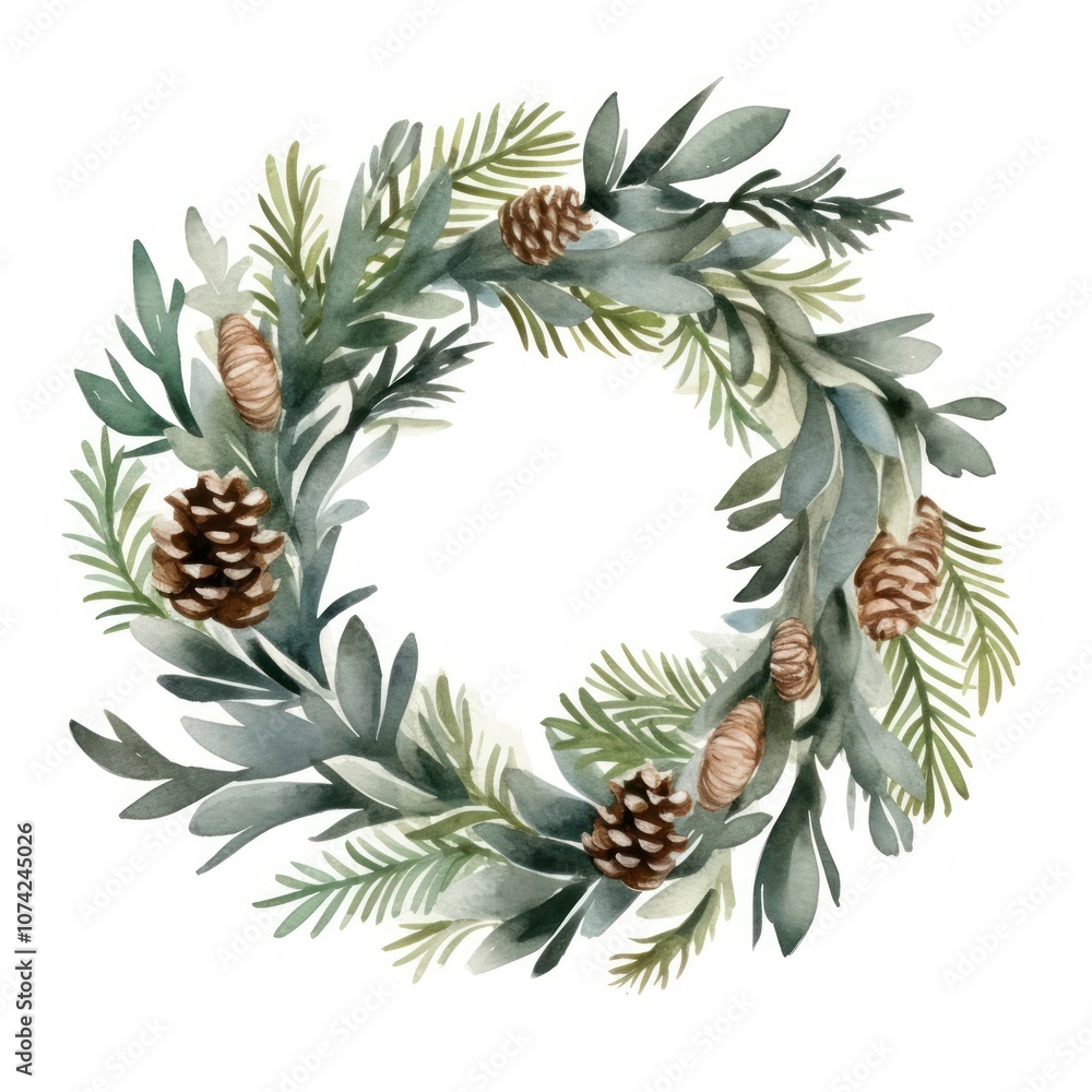 Fototapeta premium Wreath christmas plant white background.