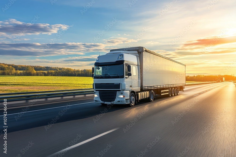 Lorry speeding on an empty highway Lorry speeding on an empty highway