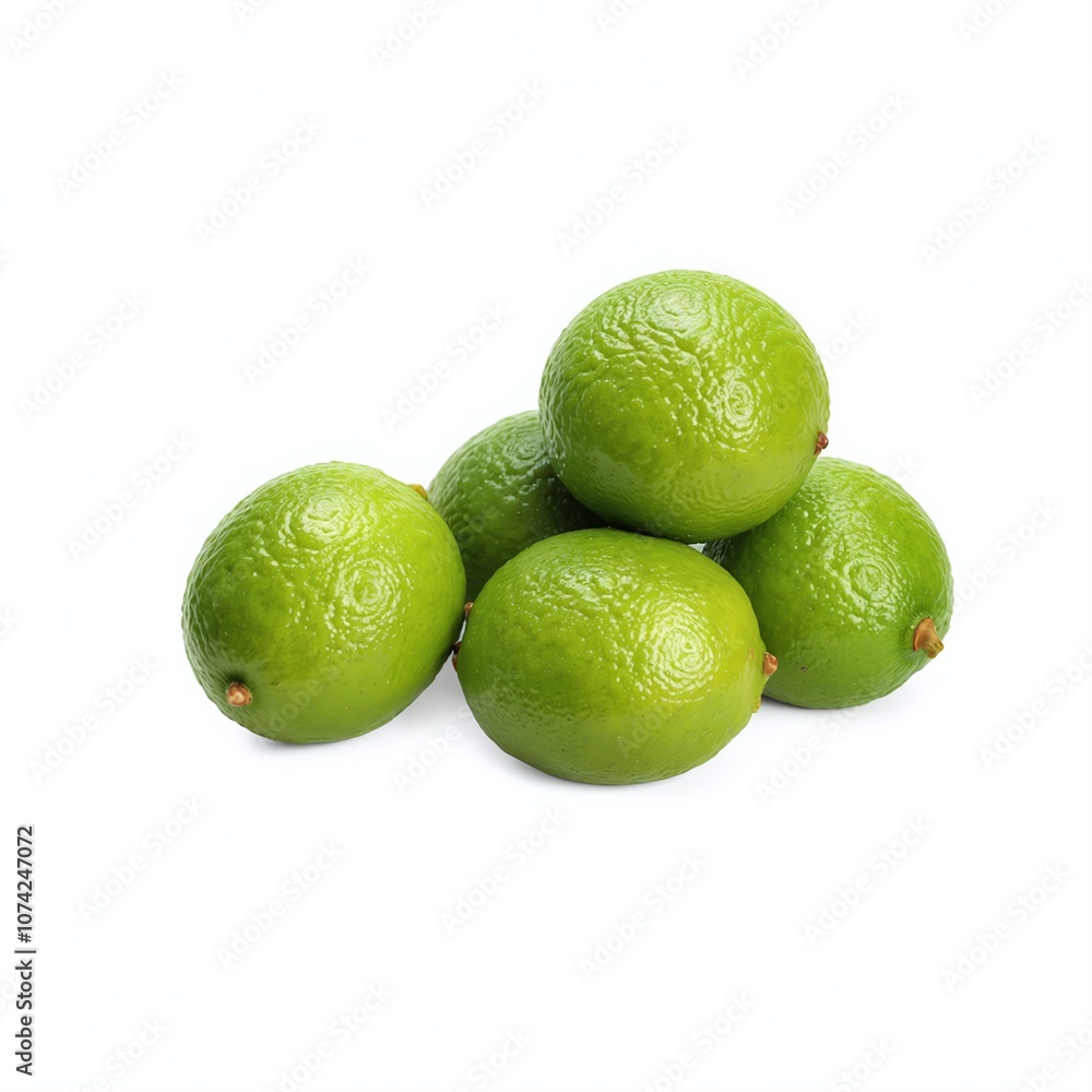 Fresh Key Limes Clustered on a Bright White Background for Culinary Use Fresh Key Limes Clustered on a Bright White Background for Culinary Use