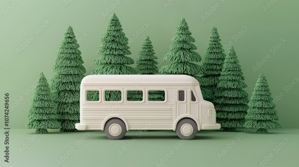 White Bus in a Green Forest Eco Friendly Transportation Concept White Bus in a Green Forest Eco Friendly Transportation Concept