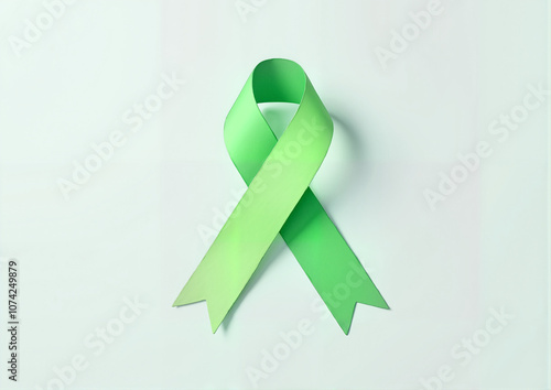 Green mental health awareness ribbon on light background