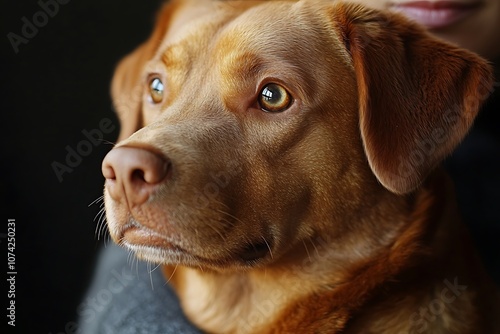 Gentle Labrador Puppy with Soft Whiskers and Curious Eyes photo