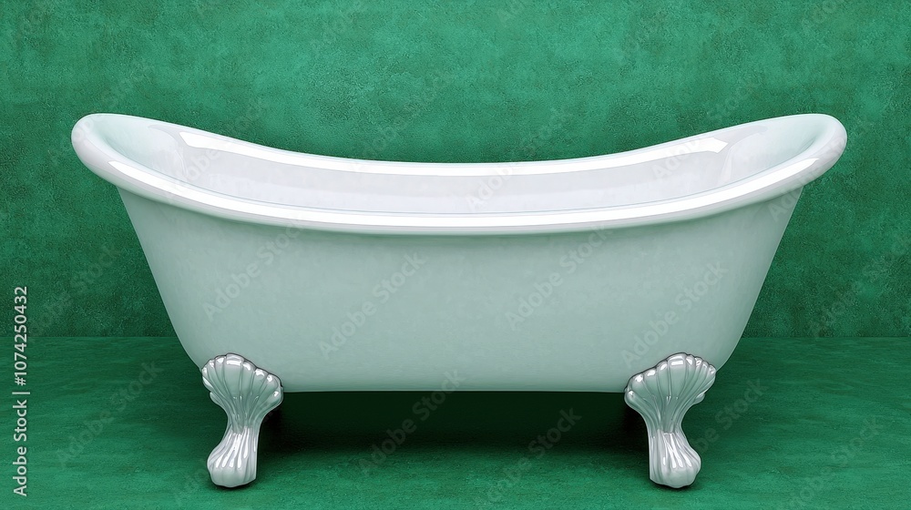 Classic White Clawfoot Tub in a Serene Green Bathroom 3D Render Classic White Clawfoot Tub in a Serene Green Bathroom 3D Render