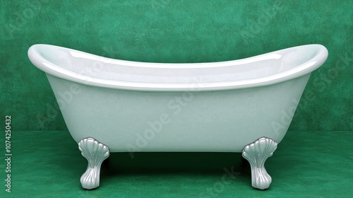 Classic White Clawfoot Tub in a Serene Green Bathroom 3D Render