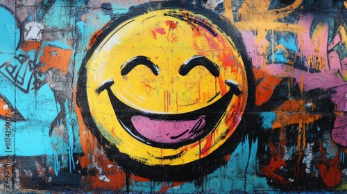 Vibrant street art featuring a hidden smiley face showcasing urban graffiti creativity and expression