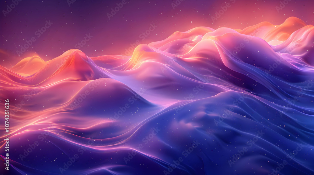 Fototapeta premium Abstract Background with Wavy Lines and Glowing Stars