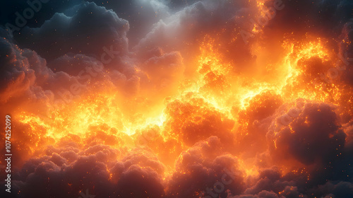 Fiery Clouds, 3D Render Abstract Background