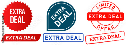 Extra deal stamp limited odder promotion discount seal sticker emblem colorful badge watermark ads advertising store market design icon set collection