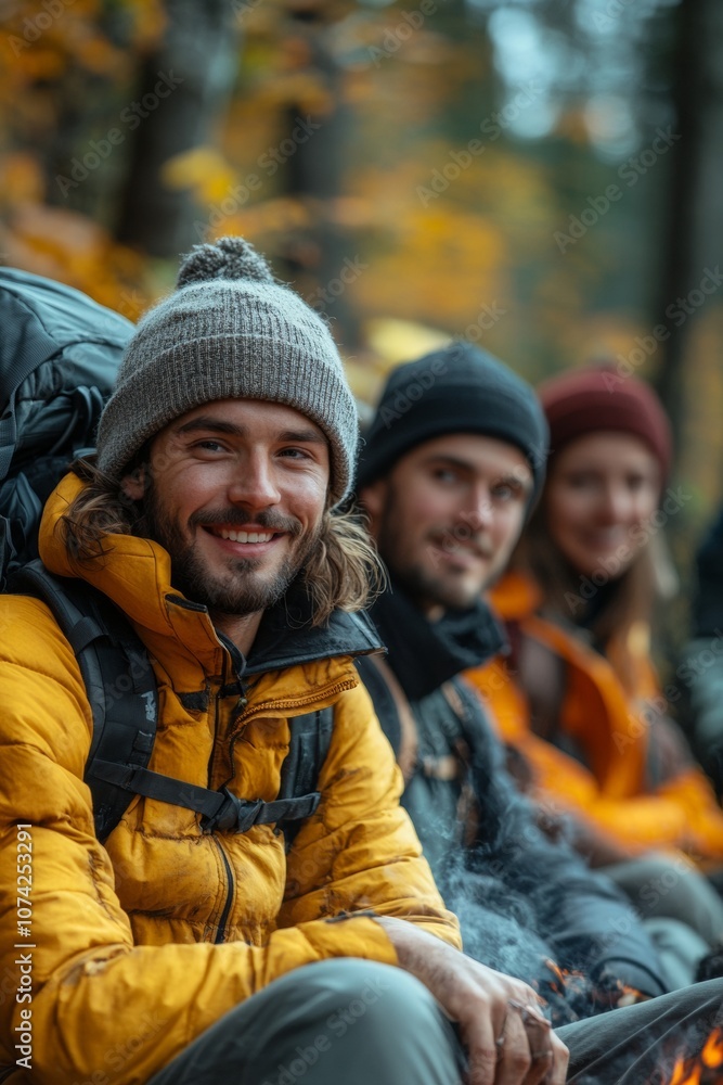 Cozy Autumn Campfire Gathering with Friends in the Forest Cozy Autumn Campfire Gathering with Friends in the Forest