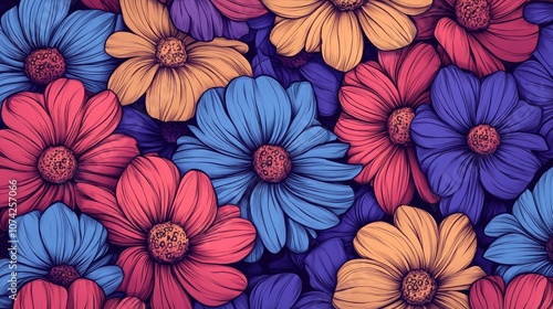 Wallpaper Mural Floral pattern cover design featuring hand drawn vibrant flowers Artistic background suitable for invitations cards books or notebooks A4 size 2D cartoon illustration Torontodigital.ca