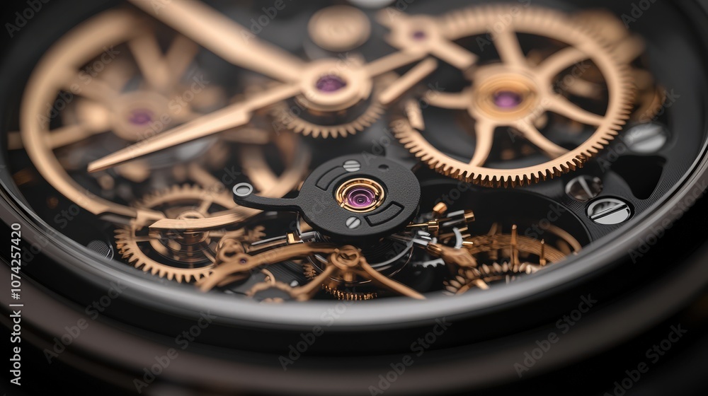 Intricate Close-Up of a Watch Mechanism Featuring Brass Gears, Springs, and Jewels to Illustrate the Elegance of High-End Timepiece Craftsmanship Intricate Close-Up of a Watch Mechanism Featuring Brass Gears, Springs, and Jewels to Illustrate the Elegance of High-End Timepiece Craftsmanship