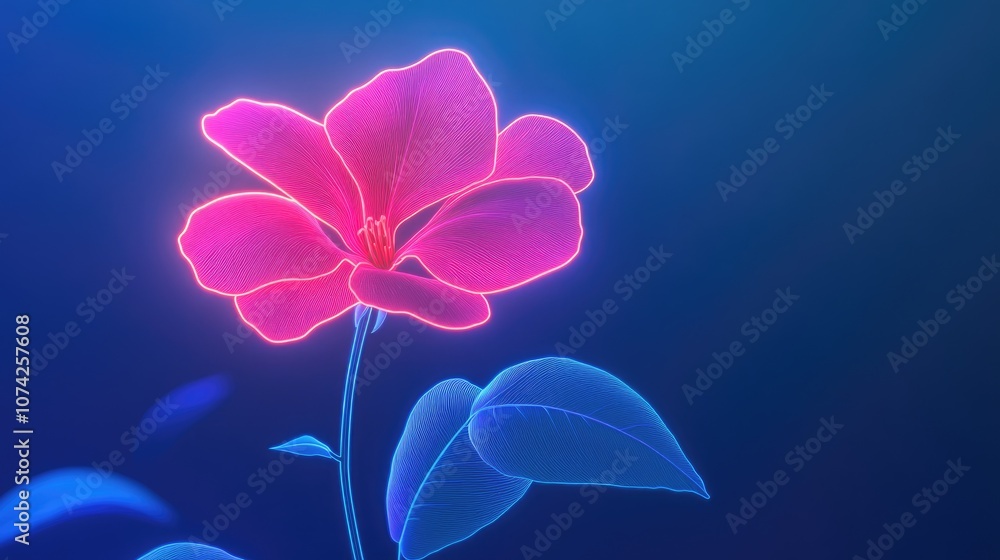 Neon geranium icon against a gradient blue backdrop positioned at the bottom center The background features a blend of deep and light blue tones Neon geranium icon against a gradient blue backdrop positioned at the bottom center The background features a blend of deep and light blue tones