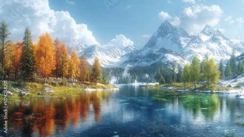 Wallpaper Mural Serene mountain landscape with vibrant autumn foliage and clear water. Torontodigital.ca