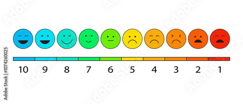 Set of emoticon-colored flat icons. Vector set of sad and happy mood Icons. Vote scale symbol set. Flat vector illustration.
