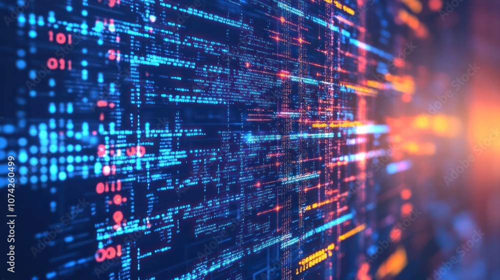 Abstract digital background with floating code and data structures, representing computer programming Abstract digital background with floating code and data structures, representing computer programming