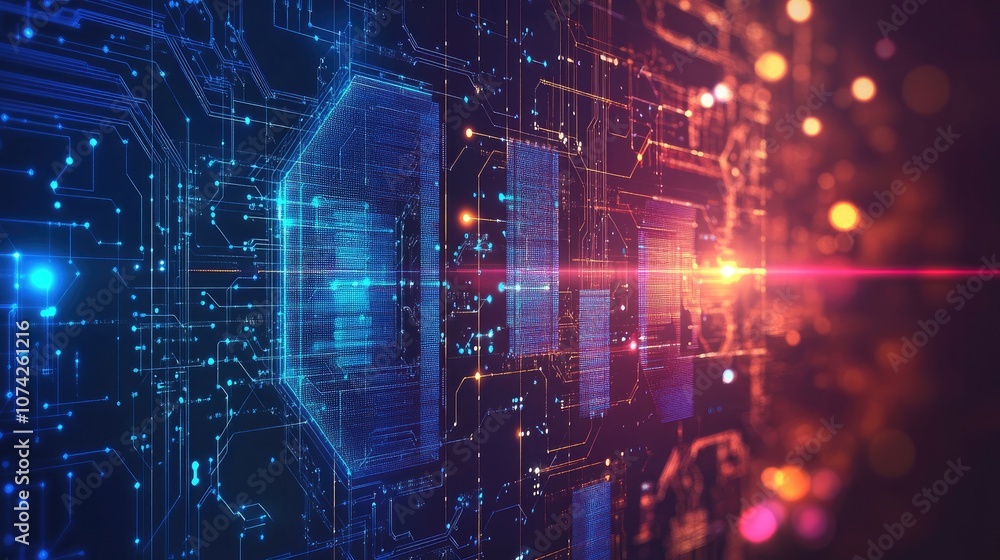 Obraz premium High tech circuit technology backdrop featuring advanced digital data connectivity and electronic computer design elements