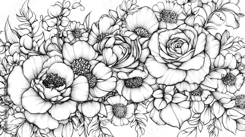 Romantic Quotes Floral Coloring Page Elegant black and white design ideal for an adult coloring book