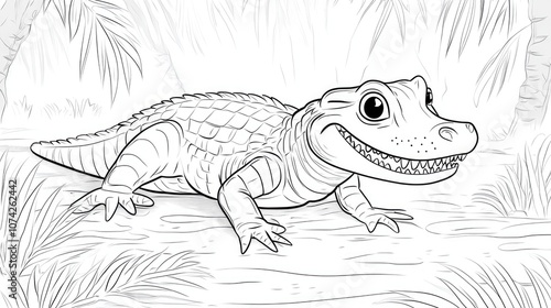 Crocodile coloring page designed for kids featuring a 2D cartoon illustration perfect for children s coloring activities photo