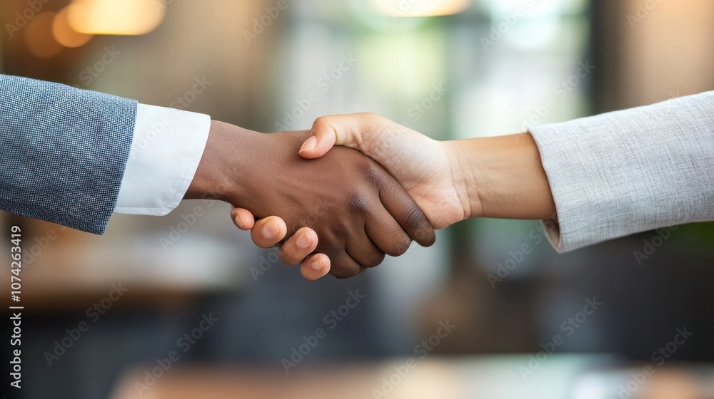 An overhead view of a complex handshake involving multiple individuals, each dressed in business attire, against a blurred office background. An overhead view of a complex handshake involving multiple individuals, each dressed in business attire, against a blurred office background.