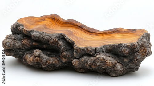 A beautifully crafted wooden table with a unique, organic shape and rich grain patterns. photo