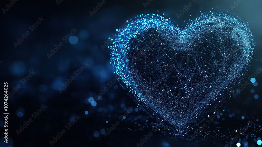 Digital heart with futuristic glowing network and abstract blue bokeh Digital heart with futuristic glowing network and abstract blue bokeh