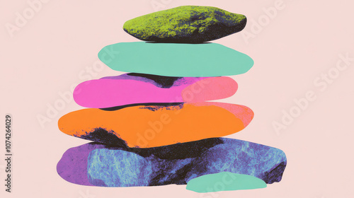 Vibrant abstract stone stack illustration with colorful layers photo