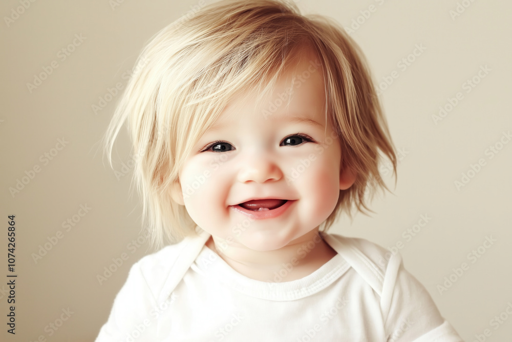 Adorable baby with blonde hair and joyful expression Adorable baby with blonde hair and joyful expression