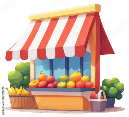 Colorful fruit stand with fresh produce, located in a sunny outdoor market, isolated on transparent background.