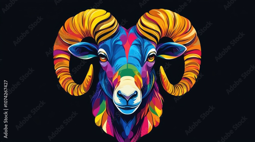 Naklejka premium Colorful ram s head design