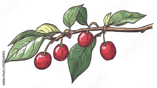 Hand drawn 2D cartoon illustration of an edible plant featuring Jatoba Hymenaea courbaril or Brazilian cherry showcasing its botanical details photo