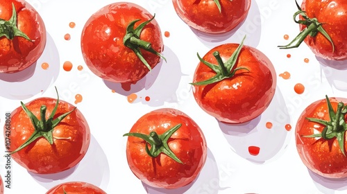 Vibrant red tomatoes isolated on a white backdrop These healthy vegetables are depicted in a detailed 2D cartoon illustration