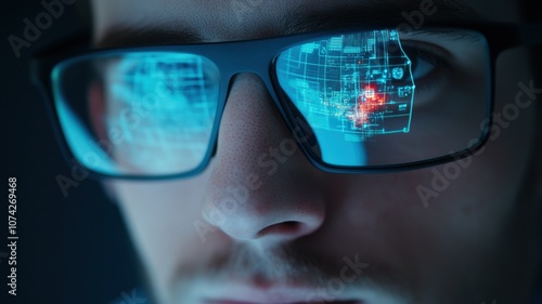 Wallpaper Mural Close-up of a man's face with tech reflections in glasses. Torontodigital.ca