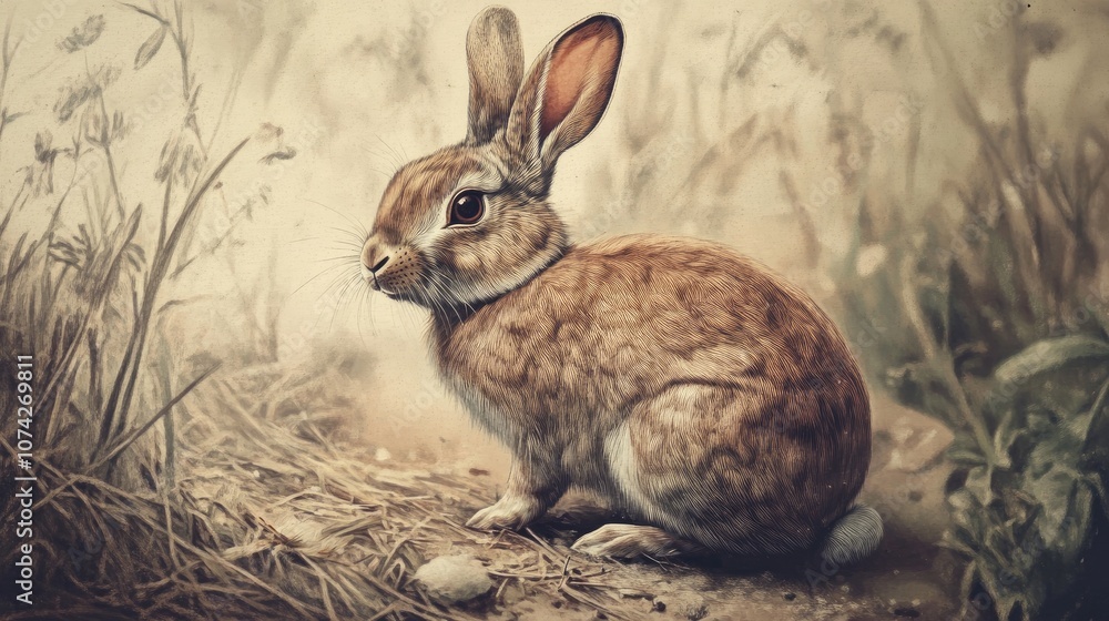Fototapeta premium Vintage illustration guide for rabbit preparation