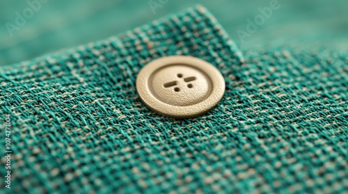 Wallpaper Mural Close up of Fabric Button on Teal Textile Background Torontodigital.ca