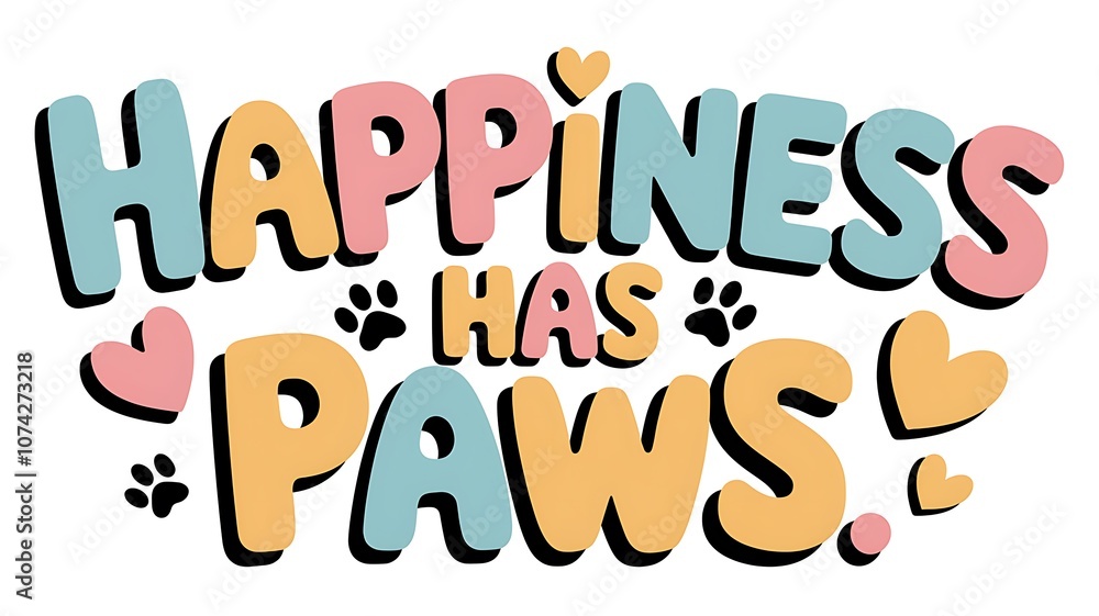Happiness Has Paws Text Art with Hearts and Paw Prints Happiness Has Paws Text Art with Hearts and Paw Prints