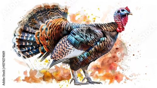 Watercolor Turkey Illustration on White Background 8K photo