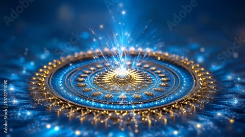 Wallpaper Mural Mystical Blue Gold Mandala Energy Burst Spiritual Art Fantasy Design Torontodigital.ca